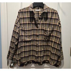 Everlane The Boxy Flannel Button Down Shirt brown Plaid Size L
